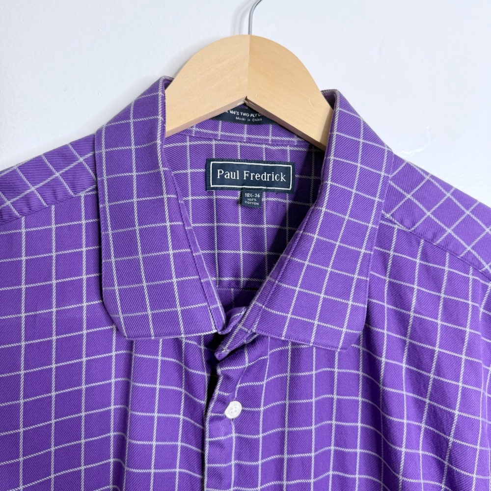 Paul Fredrick Purple Windowpane Plaid Long Sleeve Button Up Shirt Size 18.5 / 36